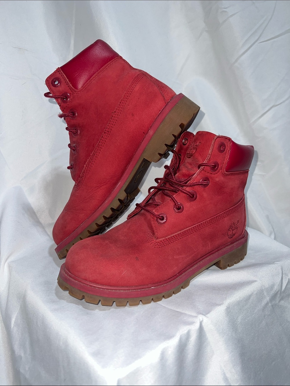 Timberland Red Kids Lace-Up Nubuck Boots